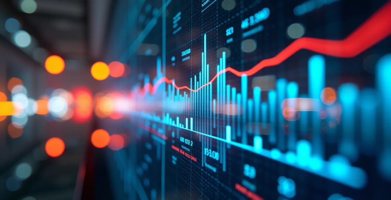 Panel de control con gráficos de burn rate y runway proyectados en pantalla abstracta