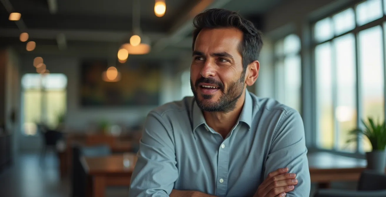 Emprendedor español presentando su pitch en un entorno profesional