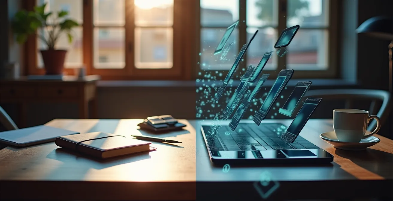 Comparación visual entre consultor tradicional y plataforma SaaS escalable en entorno español