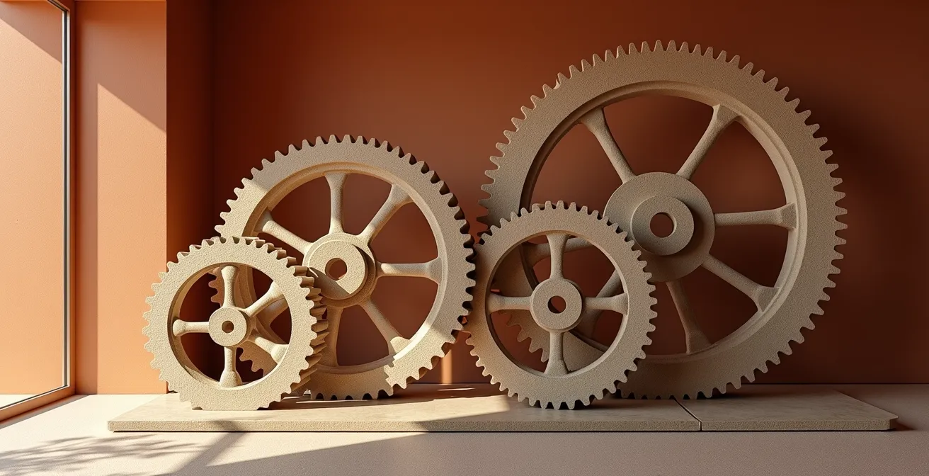 Composición simbólica de elementos circulares representando el ciclo de crecimiento continuo del crowdfunding