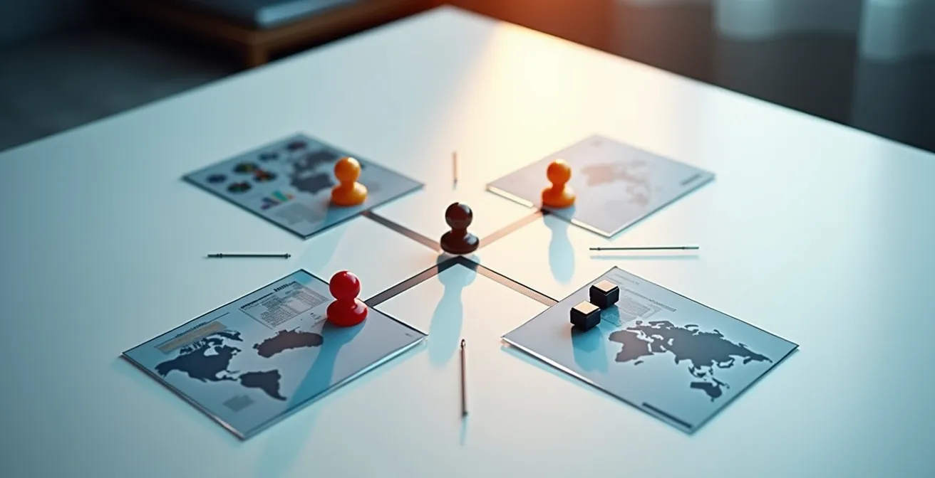 Representación visual de la Matriz de Ansoff con cuatro cuadrantes estratégicos para el crecimiento empresarial