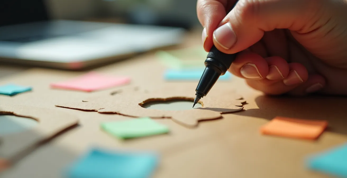 Mesa de trabajo con herramientas de prototipado rápido y bocetos de diseño