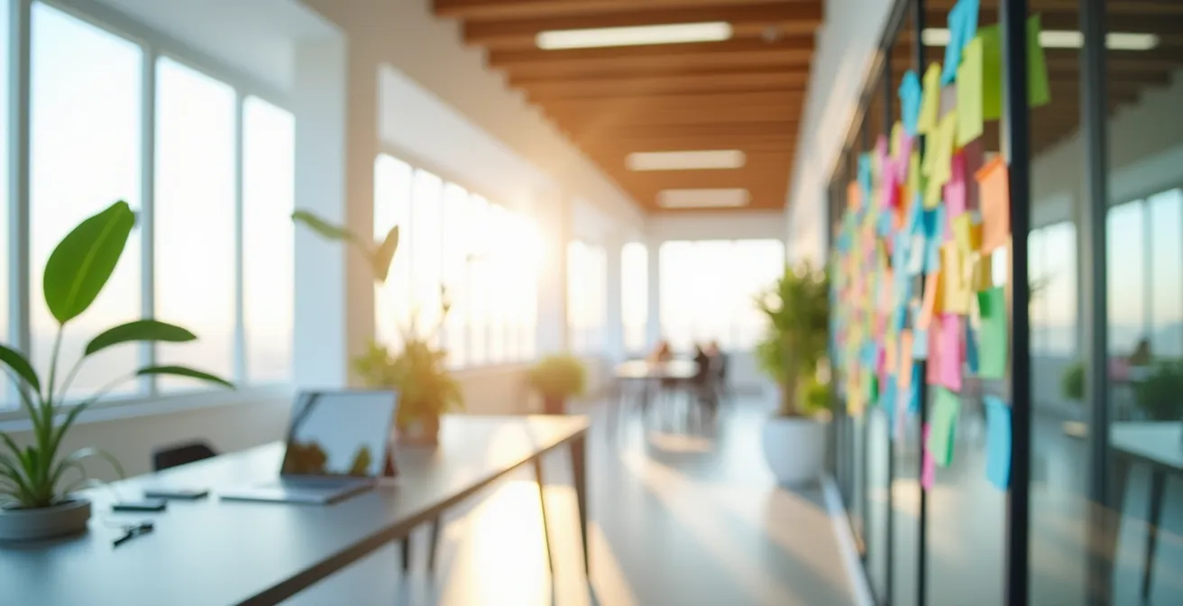 Evolución visual desde post-its físicos hasta herramientas digitales de gestión OKR