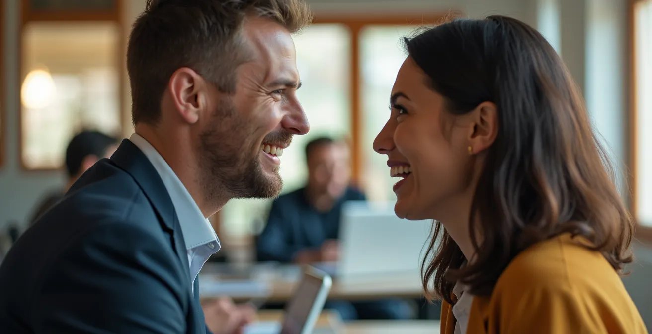 Líder practicando escucha activa con su equipo en ambiente colaborativo
