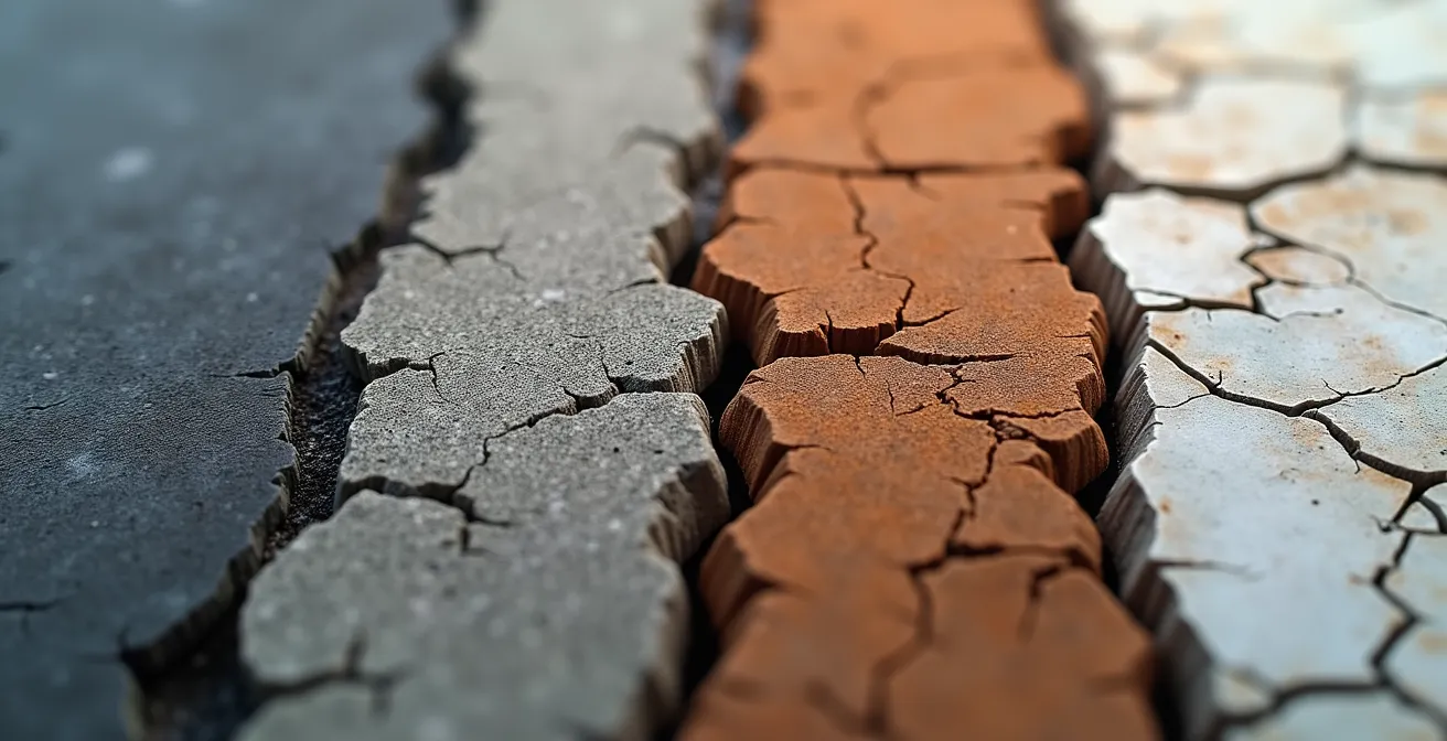 Visualización macro de diferentes texturas empresariales representando riesgos en cada fase